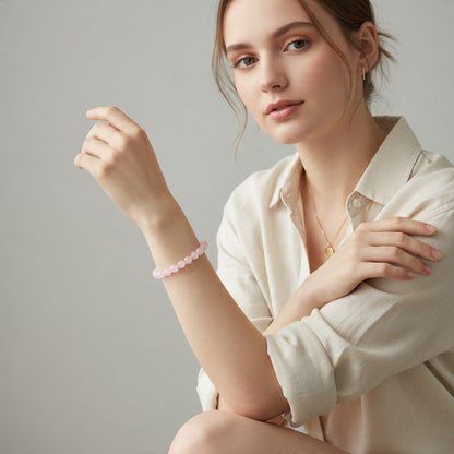 Bracelet quartz rose Brésil A (boules 7-8mm) - La Boite à Cailloux