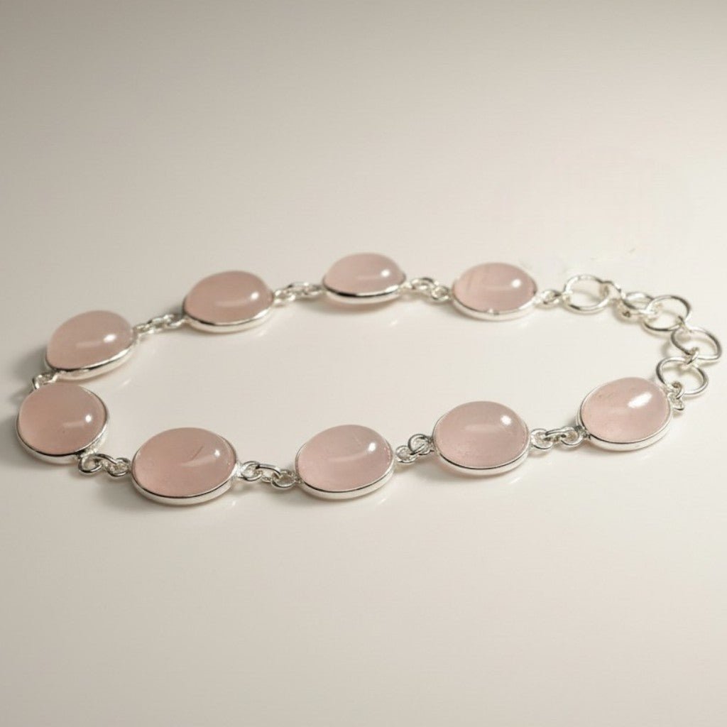 Bracelet quartz rose Brésil AA argent 925 - La Boite à Cailloux