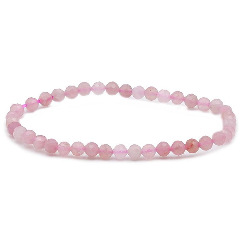 Bracelet quartz rose Brésil AA (perles facettées 3 - 4mm) - La Boite à Cailloux