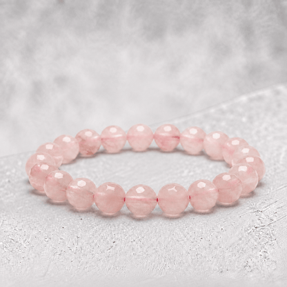 Bracelet quartz rose Brésil AA (perles facettées 7–8 mm) - La Boite à Cailloux