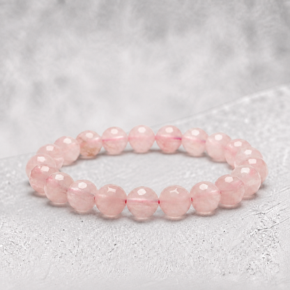 Bracelet quartz rose Brésil AA (perles facettées 7–8 mm)