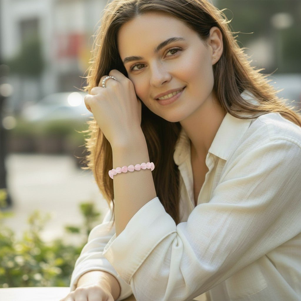 Bracelet quartz rose coeur Brésil A - La Boite à Cailloux