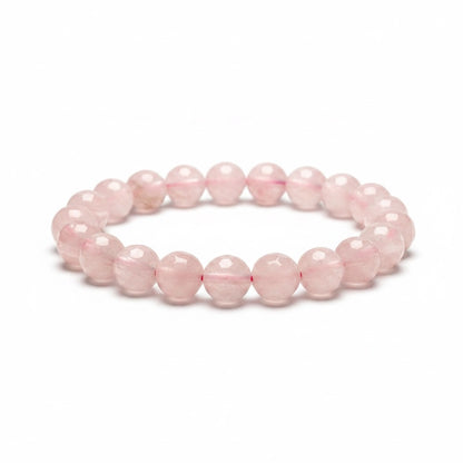 Bracelet quartz rose perles facettées 7 à 8 mm porté au poignet