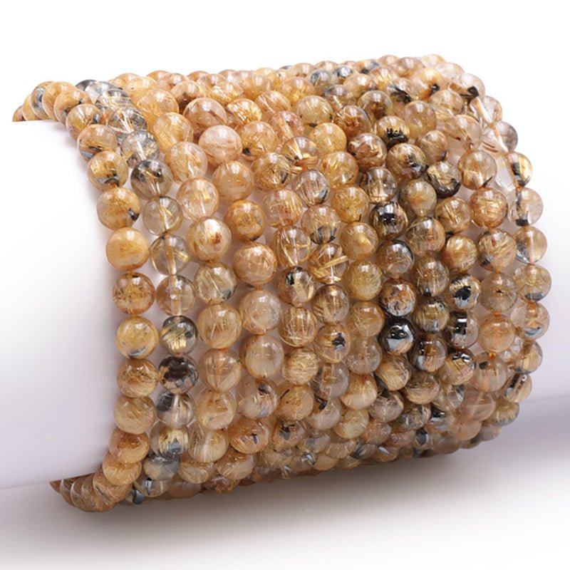 Bracelet quartz rutile hématite Brésil AAA (boules 6,5 - 7,5mm) - La Boite à Cailloux