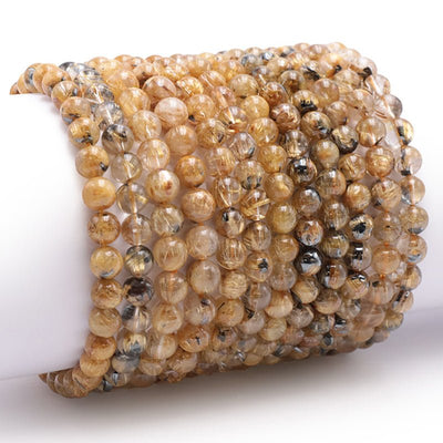 Bracelet quartz rutile hématite Brésil AAA (boules 6,5-7,5mm)