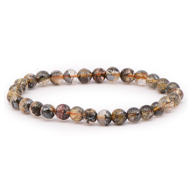 Bracelet quartz rutile hématite Brésil AAA (boules 6,5 - 7,5mm) - La Boite à Cailloux