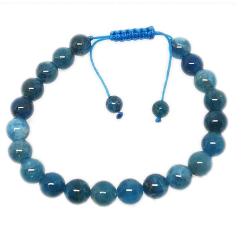 Bracelet réglable coulissant apatite bleue Madagascar A boules 8mm - La Boite à Cailloux