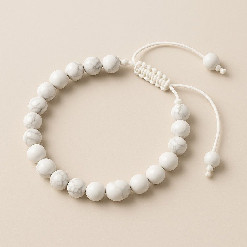 Bracelet réglable coulissant howlite Zimbabwe A boules 8mm - La Boite à Cailloux