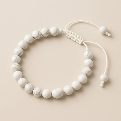 Pulsera ajustable deslizante de howlita de Zimbabwe con bolas de 8 mm