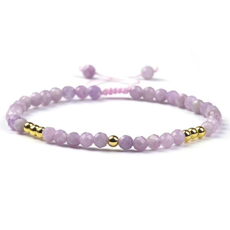 Bracelet réglable coulissant multi améthyste lavande et perles laiton (perles facettées 3 - 4mm) - La Boite à Cailloux