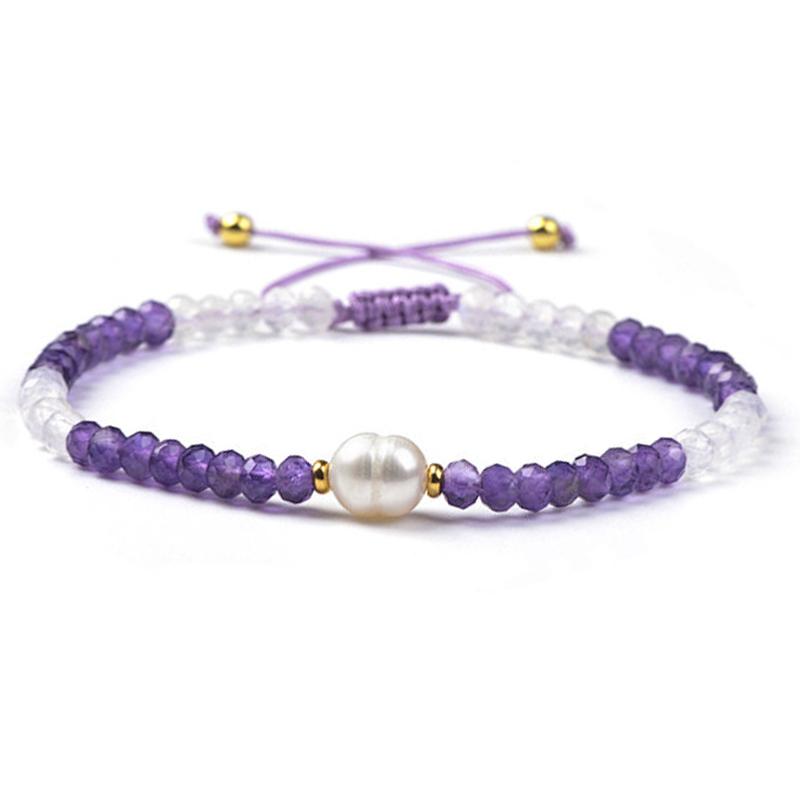 Bracelet réglable coulissant multi améthyste pierre de lune et perle d&