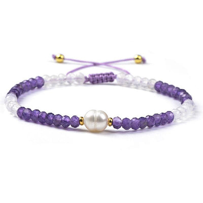 Adjustable sliding bracelet multi amethyst moonstone and freshwater pearl (3-4mm faceted beads)