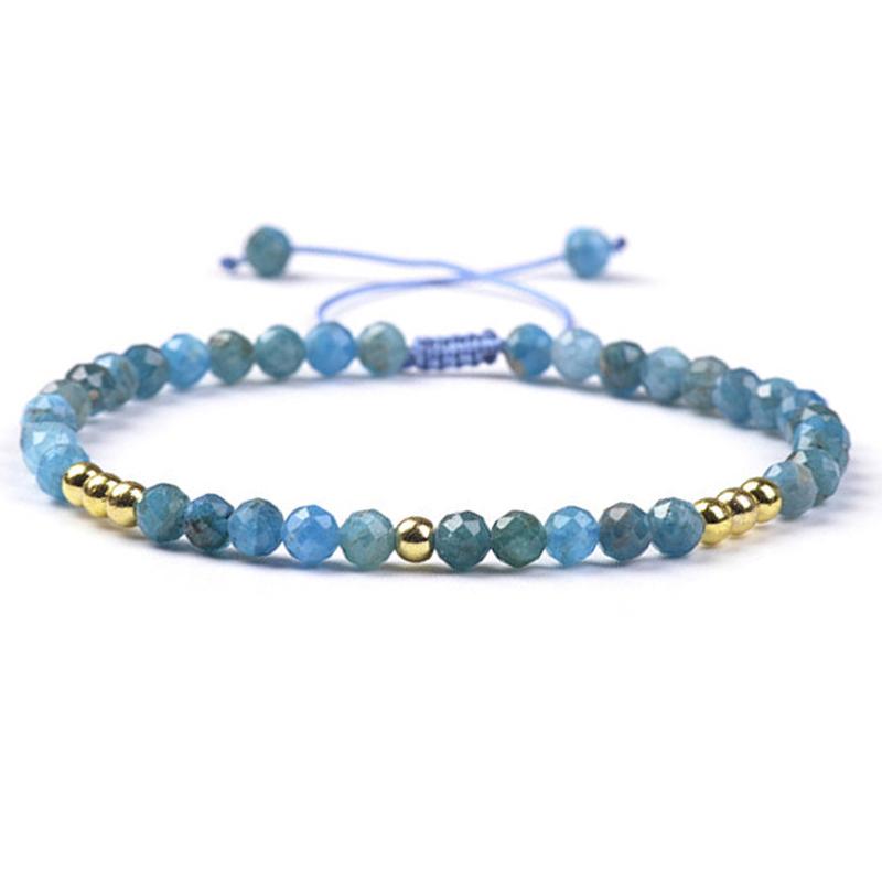 Bracelet réglable coulissant multi apatite bleue et perles laiton (boules 3 - 4mm) - La Boite à Cailloux