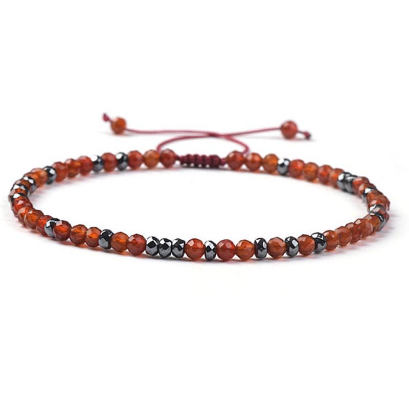 Bracelet réglable coulissant multi cornaline chauffée et hématite (perles facettées 2 - 3mm) - La Boite à Cailloux