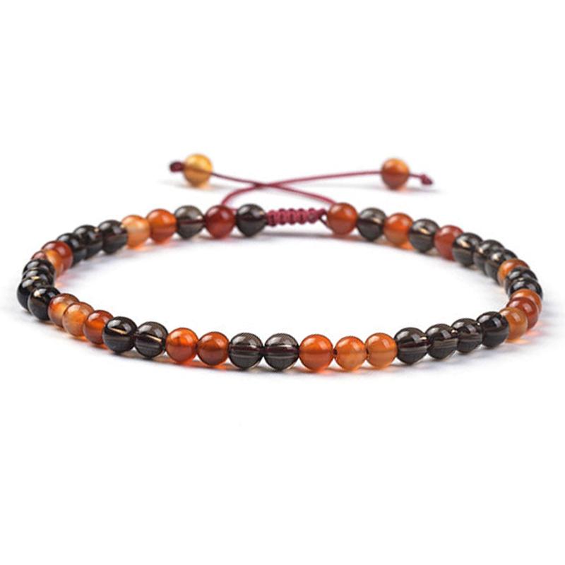Bracelet réglable coulissant multi cornaline et quartz fumé (boules 3 - 4mm) - La Boite à Cailloux