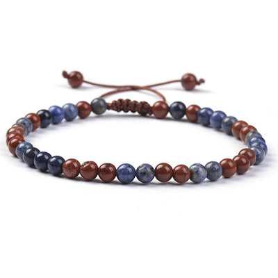 Adjustable sliding bracelet with multi dumortierite and red jasper (3-4mm balls)