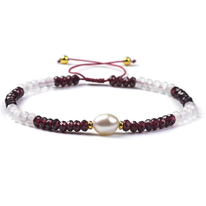 Bracelet réglable coulissant multi grenat pierre de lune et perle d&