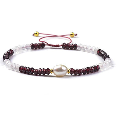 Adjustable sliding bracelet multi garnet moonstone and freshwater pearl (3-4mm faceted beads)