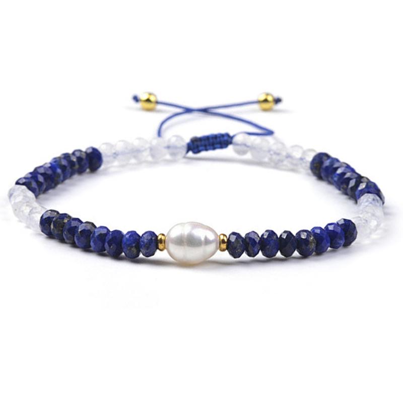 Bracelet réglable coulissant multi lapis lazuli, pierre de lune et perle d&