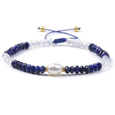 Adjustable sliding bracelet with multi lapis lazuli, moonstone and freshwater pearl (3-4mm faceted beads)