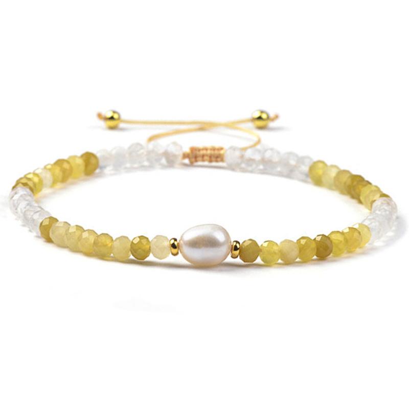 Bracelet réglable coulissant multi opale jaune, pierre de lune et perle d&