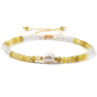 Adjustable sliding bracelet with multi yellow opal, moonstone and freshwater pearl (3-4mm faceted beads)