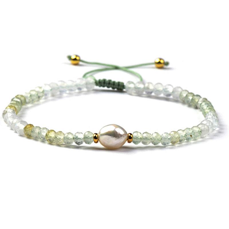 Bracelet réglable coulissant multi préhnite, pierre de lune et perle d&