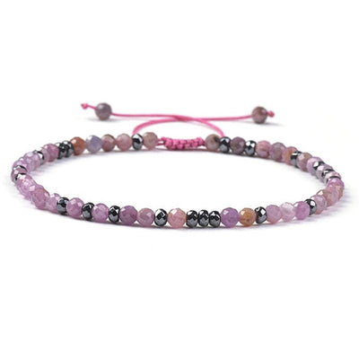 Bracelet réglable coulissant multi rubis et hématite (perles facettées 2-3mm)