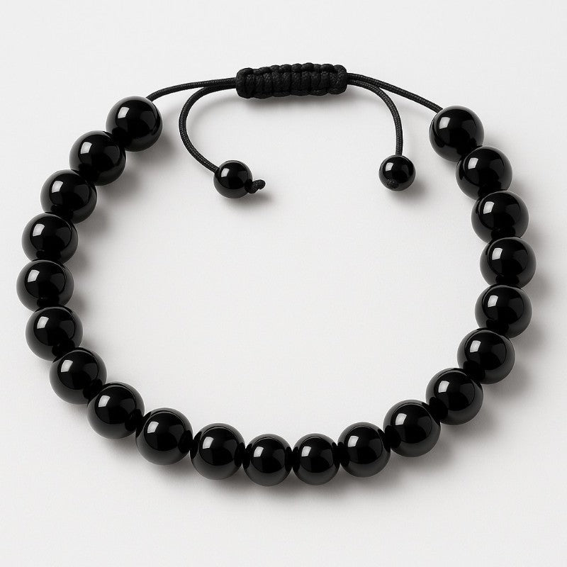Bracelet réglable coulissant onyx Brésil A boules 8mm - La Boite à Cailloux