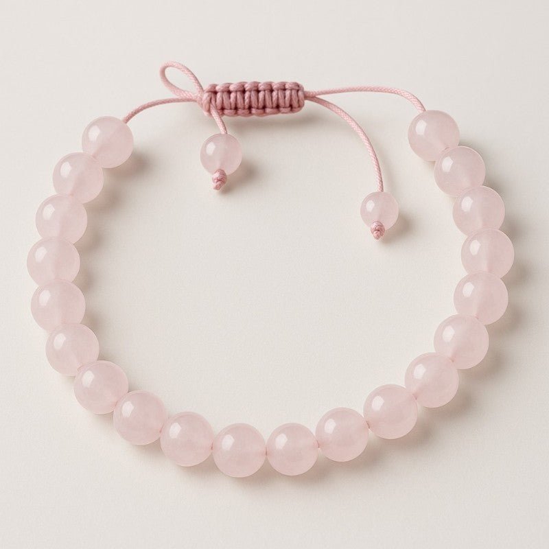 Bracelet réglable coulissant quartz rose Brésil A boules 8mm - La Boite à Cailloux