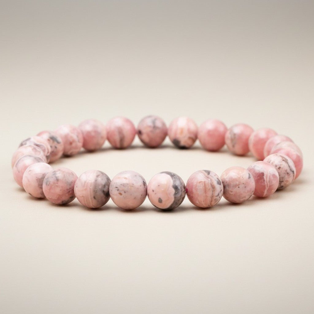 Bracelet rhodochrosite Argentine A (boules 7 - 8mm) - La Boite à Cailloux