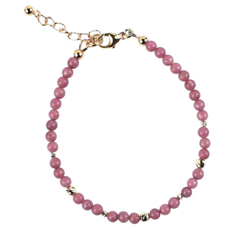 Bracelet rhodonite Australie AAA argent 925 (boules 4mm) - La Boite à Cailloux