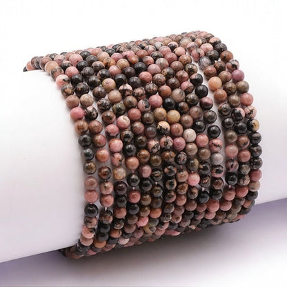 Bracelet rhodonite Madagascar AB (boules 3 - 4mm) - La Boite à Cailloux