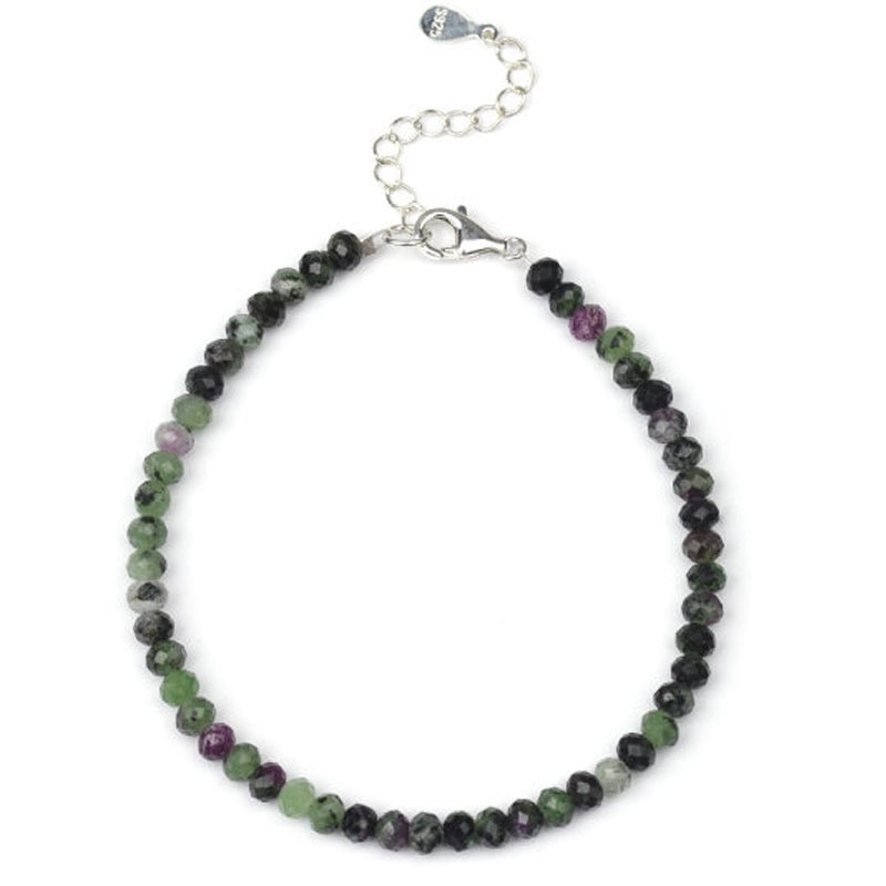 Bracelet rubis sur zoisite perles facettées argent 925 - La Boite à Cailloux