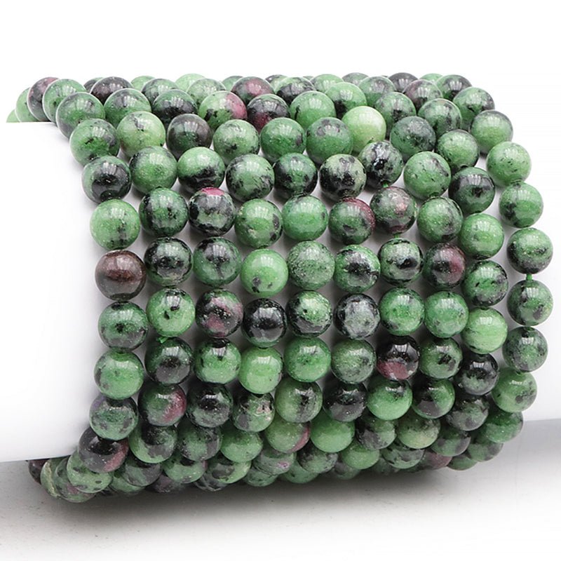 Bracelet rubis sur zoisite Tanzanie A (boules 7 - 8mm) - La Boite à Cailloux