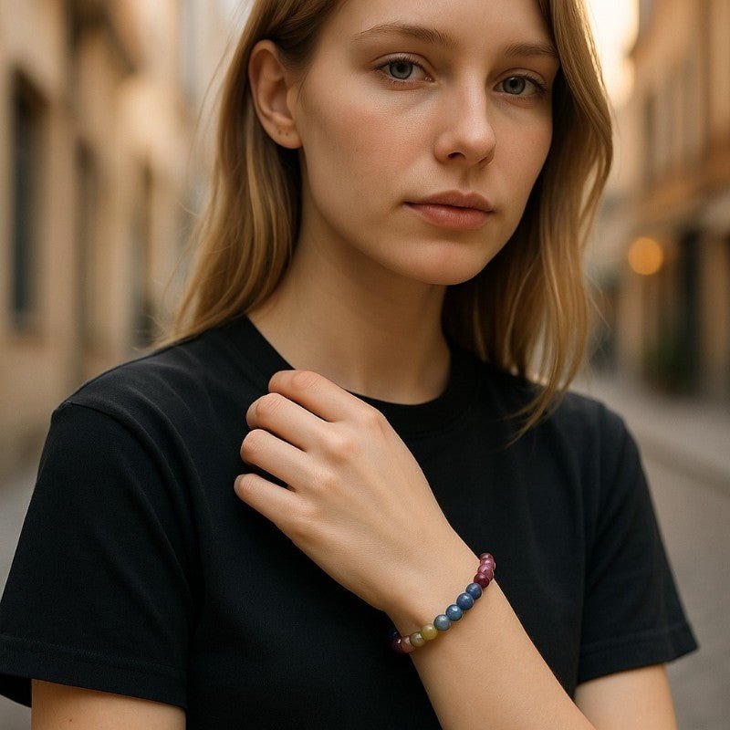 Bracelet saphir multicolore trié Inde A (boules 5 - 6mm) - La Boite à Cailloux