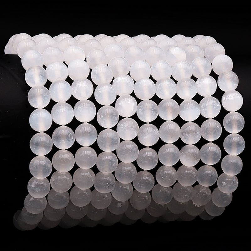 Bracelet sélénite Maroc AA (boules 7 - 8mm) - La Boite à Cailloux