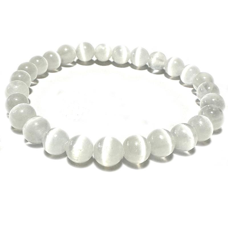 Bracelet sélénite Maroc AA (boules 7 - 8mm) - Taille L - La Boite à Cailloux