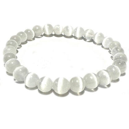 Bracelet sélénite Maroc AA (boules 7 - 8mm) - Taille L - La Boite à Cailloux