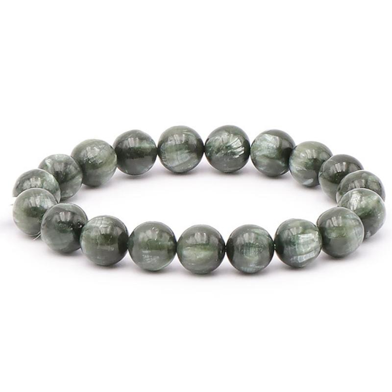 Bracelet séraphinite Russie AA (boules 10mm) - La Boite à Cailloux