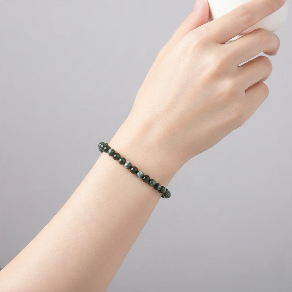 Bracelet seraphinite Russie AA (boules 5-6mm) - La Boite à Cailloux