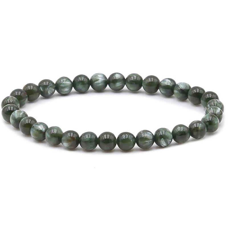 Bracelet séraphinite Russie AA (boules 5 - 6mm) - La Boite à Cailloux
