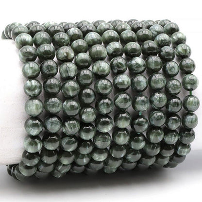 Bracelet seraphinite Russie AA+ (boules 8-9mm) - La Boite à Cailloux