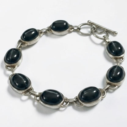 Bracelet en spinelle étoilé du Sri Lanka AA avec cabochons ovales sertis en argent 925