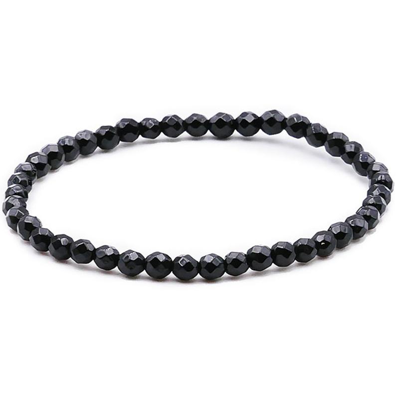 Bracelet spinelle noir Thaïlande A (perles facettées 3 - 4mm) - La Boite à Cailloux