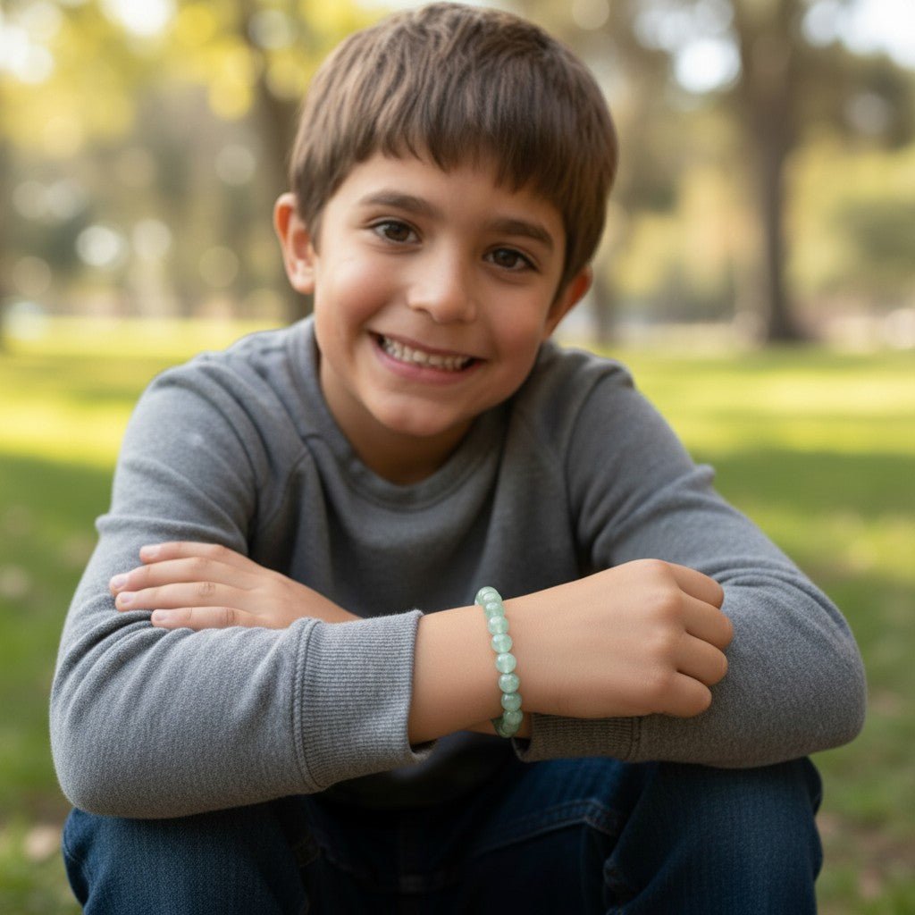 Bracelet taille enfants aigue marine Brésil AA (boules 6 - 7mm) - La Boite à Cailloux