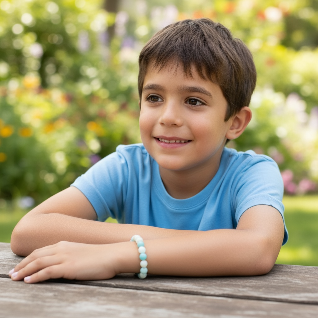 Bracelet taille enfants amazonite Pérou AA (boules 5 - 6mm) - La Boite à Cailloux