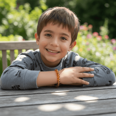 Bracelet taille enfants ambre cognac A (perles 4-5mm)