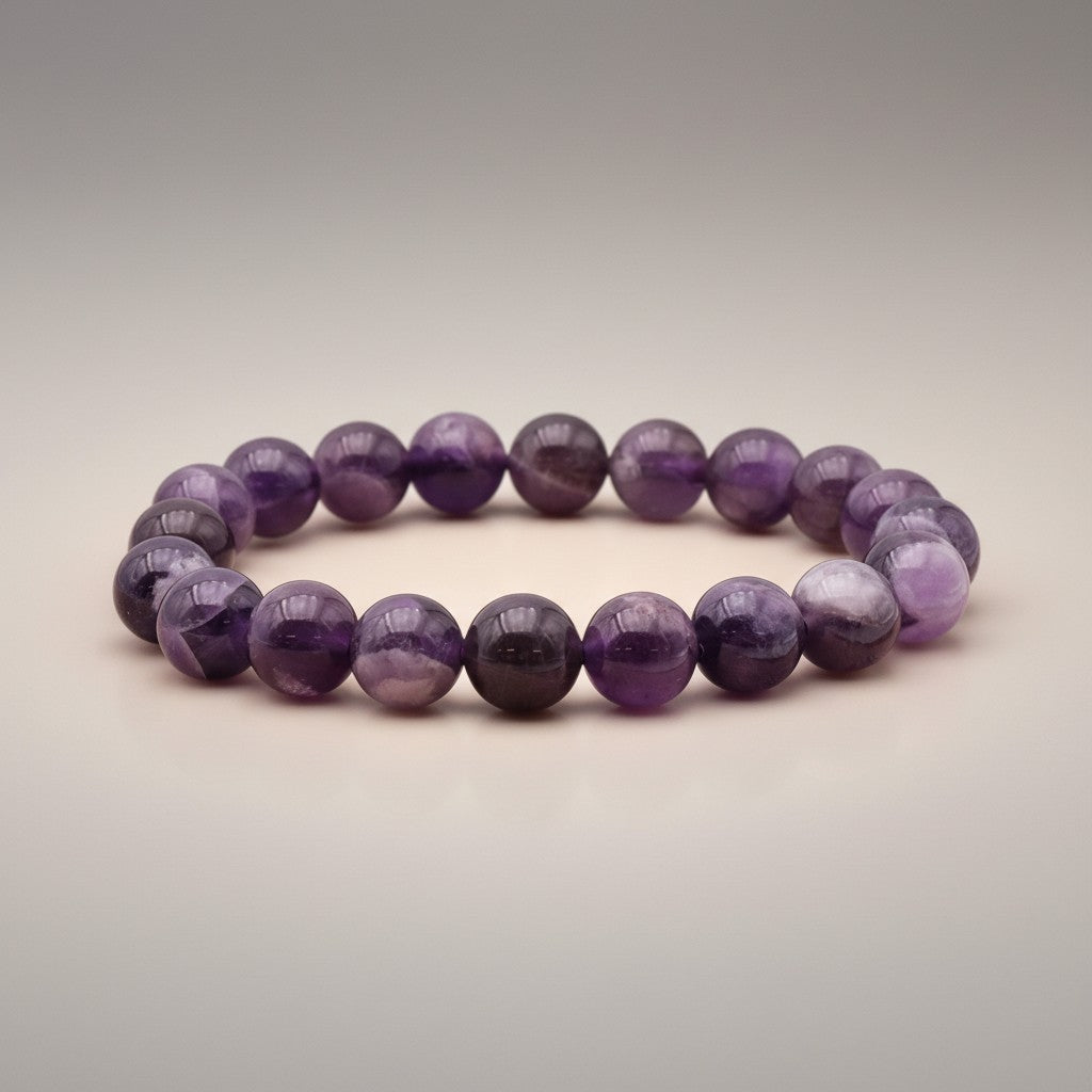Bracelet taille enfants améthyste rubanée Brésil A (boules 7 - 8mm) - La Boite à Cailloux