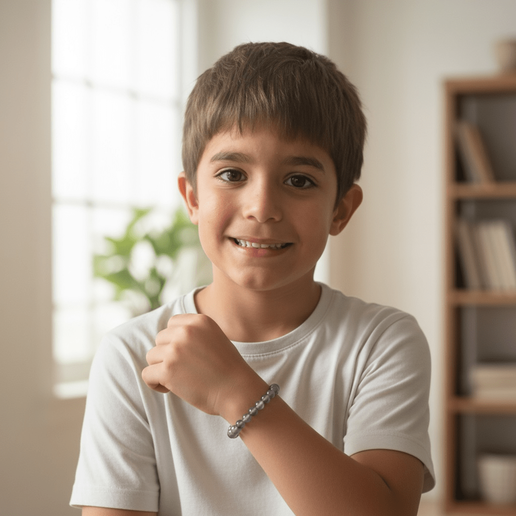Bracelet taille enfants améthyste rubanée Brésil A (boules 7 - 8mm) - La Boite à Cailloux